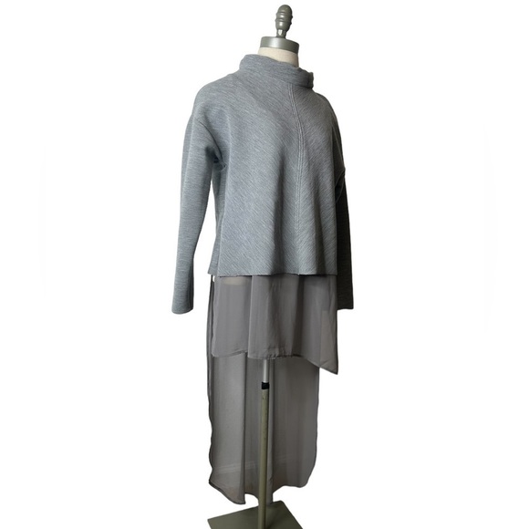 Zara Gray High Neck Long Sleeve Sweater with Sheer Overlay Long Tank Size Medium - Picture 2 of 16